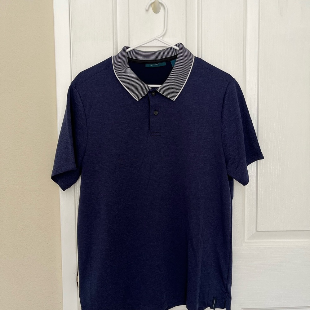Perry Ellis Navy Polo with Striped Contrast Collar